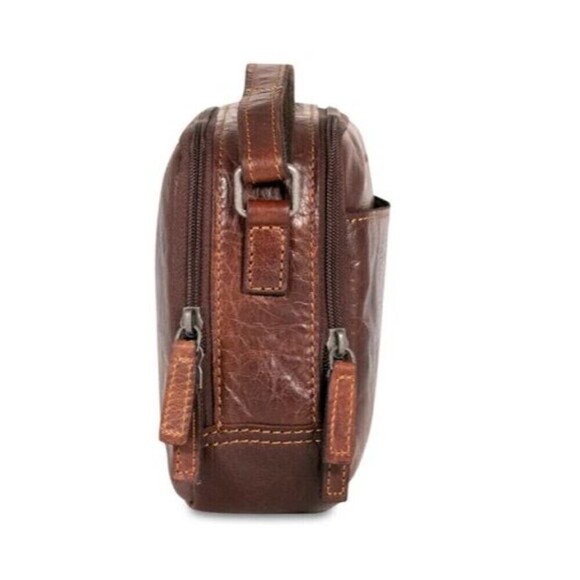 Jack Georges Leather Double Zippered Crossbody Bag Voyager #7195 NWOT - Picture 6 of 13